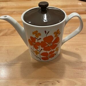Floral Ceramic Teapot Retro 1970’s with Brown Lid